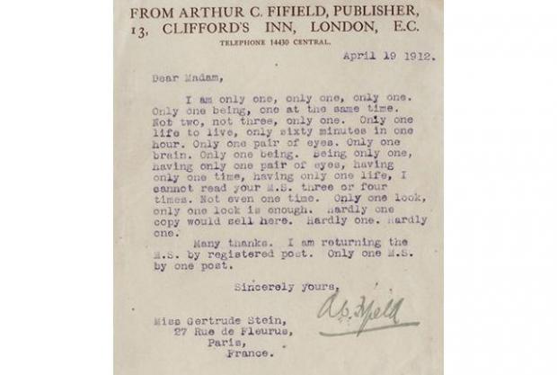 Gertrude Stein rejection letter