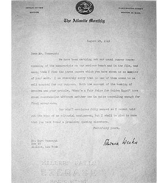 Kurt Vonnegut rejection letter