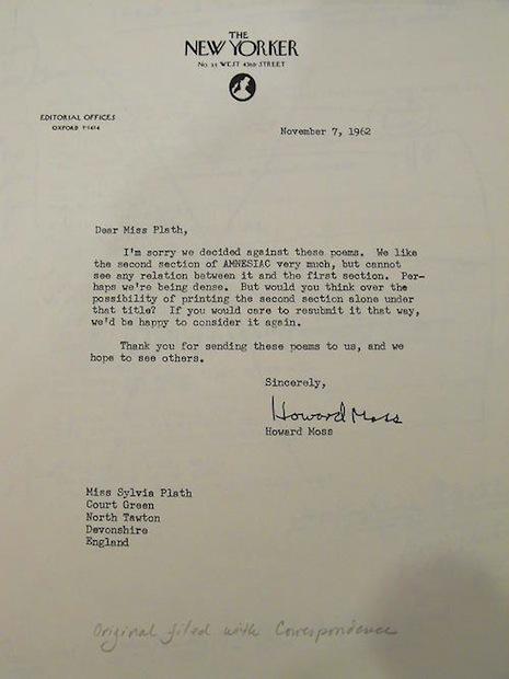 Sylvia Plath rejection letter