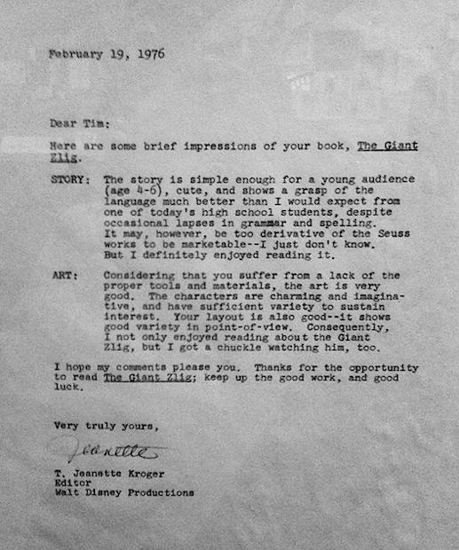 Tim Burton rejection letter