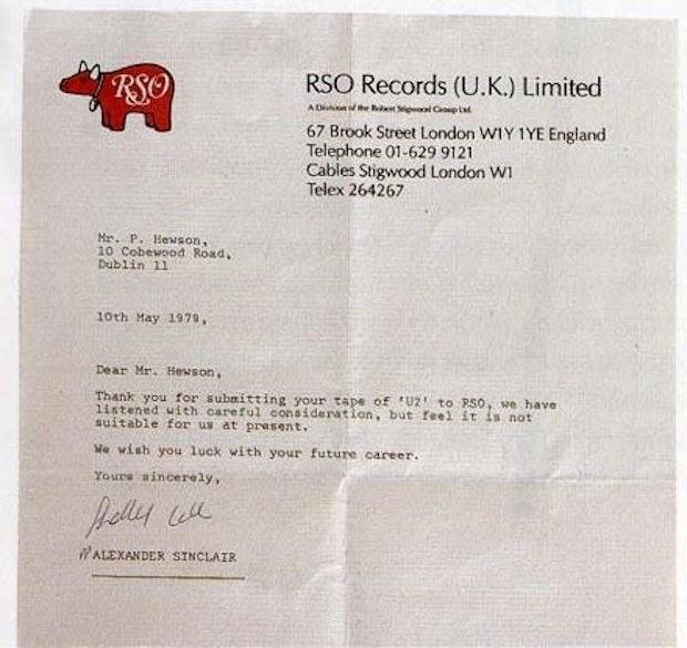 U2 Bono rejection letter