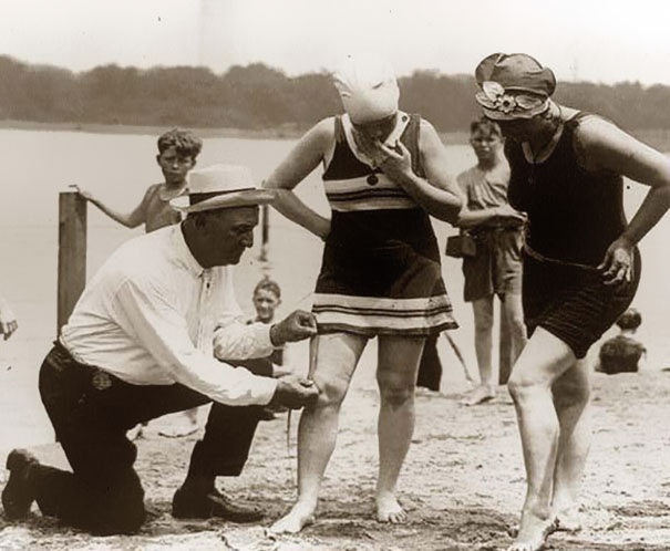 Measuring bathing suits – if they were too short, women would be fined, 1920's