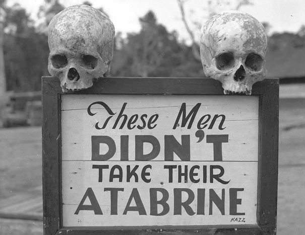 Advertisement for Atabrine, anti-malaria drug, in Papua, New Guinea during WWII