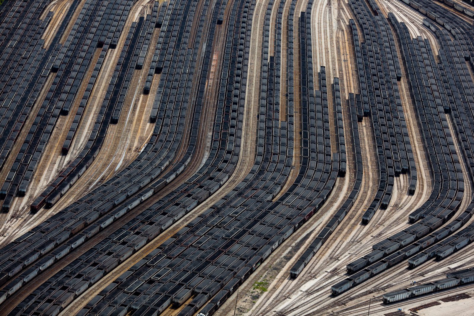 Loaded coal train cars in Norfolk, Virginia