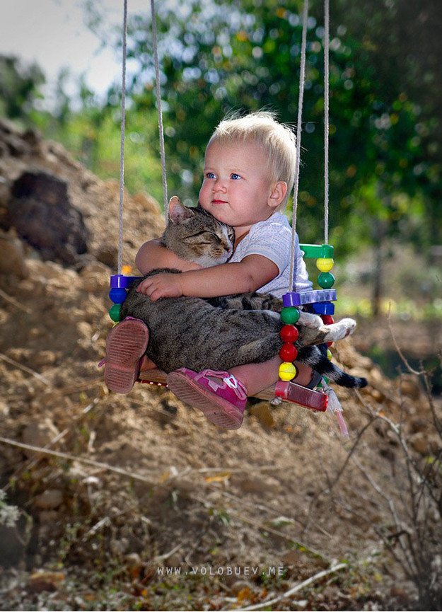 Two best friends on a swing