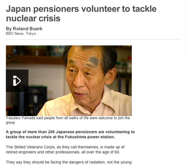 Japan pensioners volunteer to tackle nuclear crisis