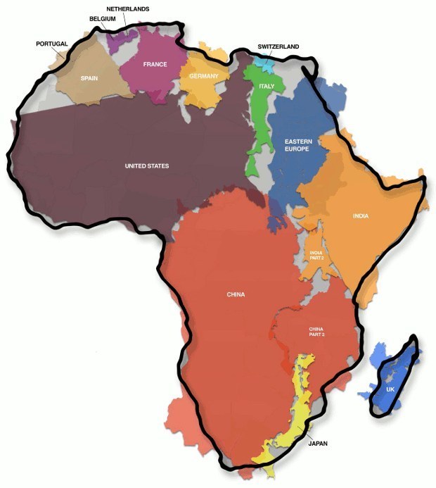 Africa is bigger than the United States, China, India, Spain, France, and several other countries combined