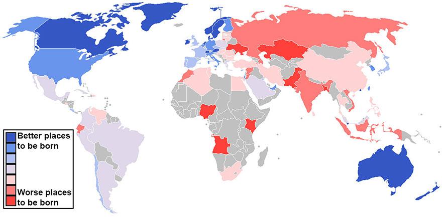 Map Of Best And Worst Countries To Be Born