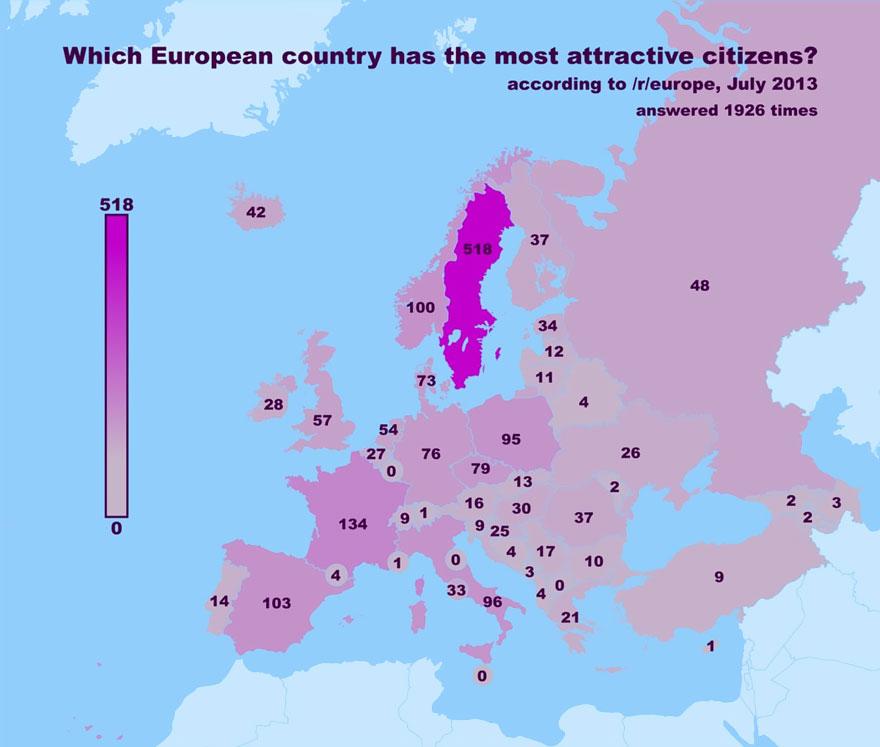Most Attractive Citizens In Europe By Country