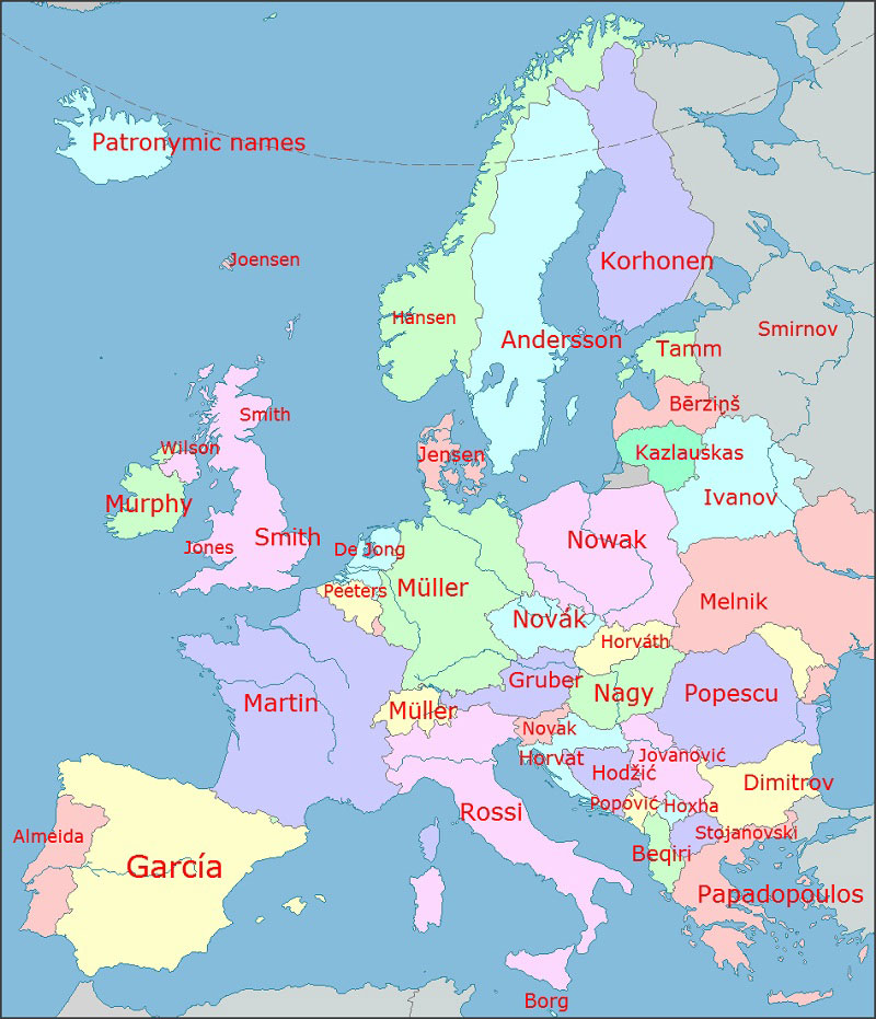 Most Common Surnames In Europe By Country
