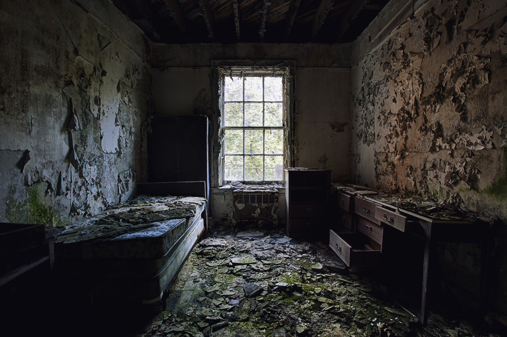 This crumbling bedroom was once a guest room at a Masonic Lodge in New York, untouched since the building closed its doors