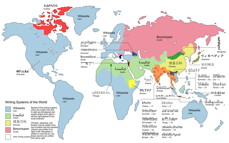 World Map Of The Different Writing Systems