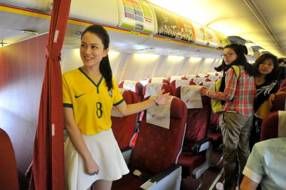 Chinese Flight Attendants Wearing Brazil Football Jersey (3)