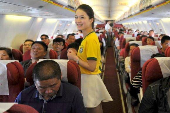 Chinese Flight Attendants Wearing Brazil Football Jersey (4)