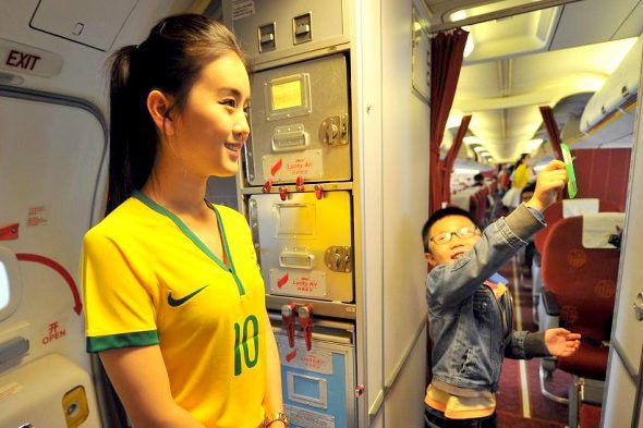 Chinese Flight Attendants Wearing Brazil Football Jersey (5)