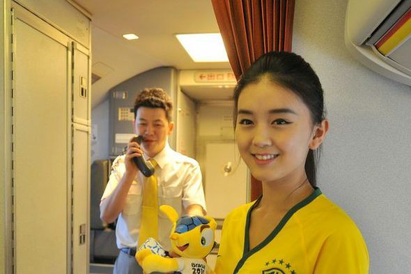 Chinese Flight Attendants Wearing Brazil Football Jersey (6)