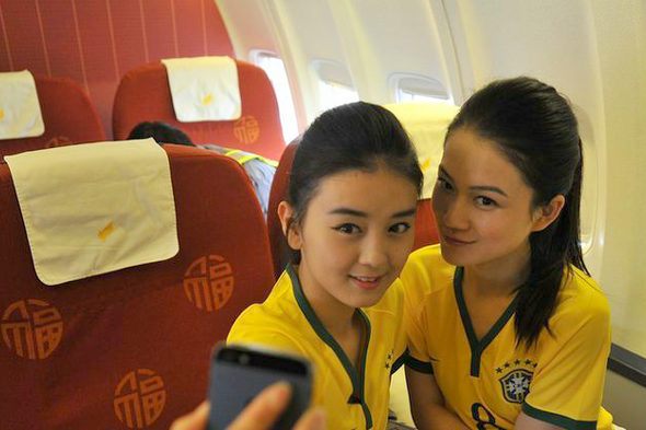 Chinese Flight Attendants Wearing Brazil Football Jersey (7)