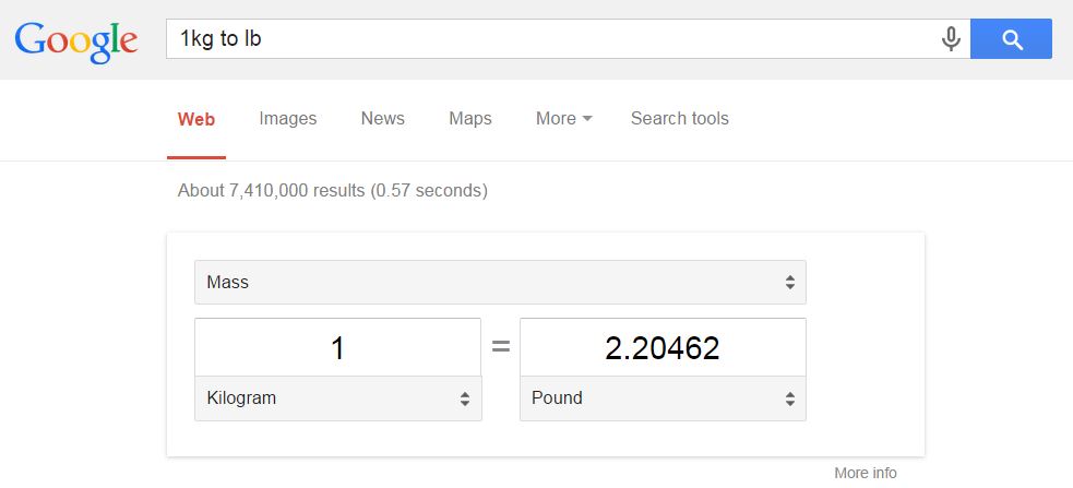 Google Unit Conversion